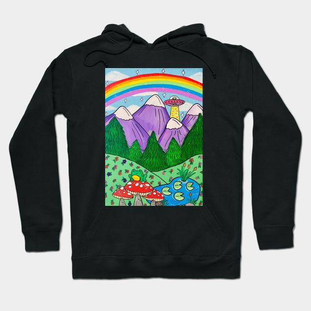 Bob Ross Inspired Trippy Scene Hoodie by Stay Weird Studio Art